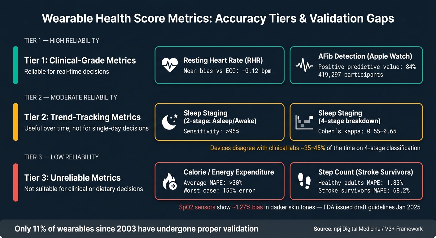 Wearable Health Score Metrics: Accuracy Tiers & Validation Gaps