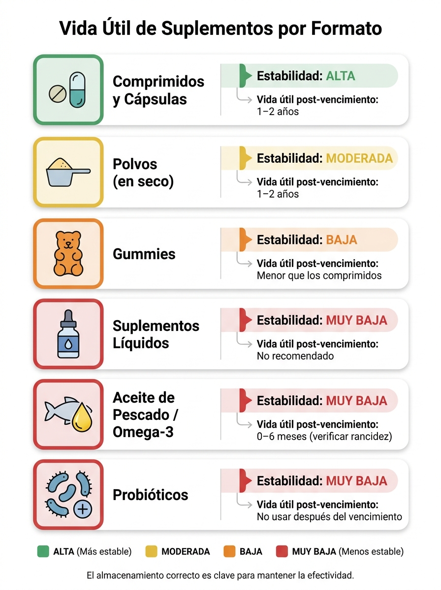 Vida Útil de Suplementos por Formato: ¿Cuánto Duran Después de su Vencimiento?