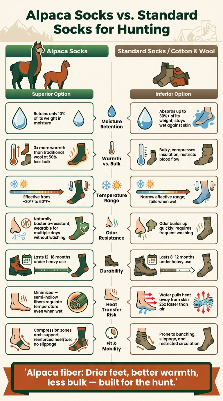 Alpaca Socks vs. Standard Socks for Hunting: Key Performance Stats