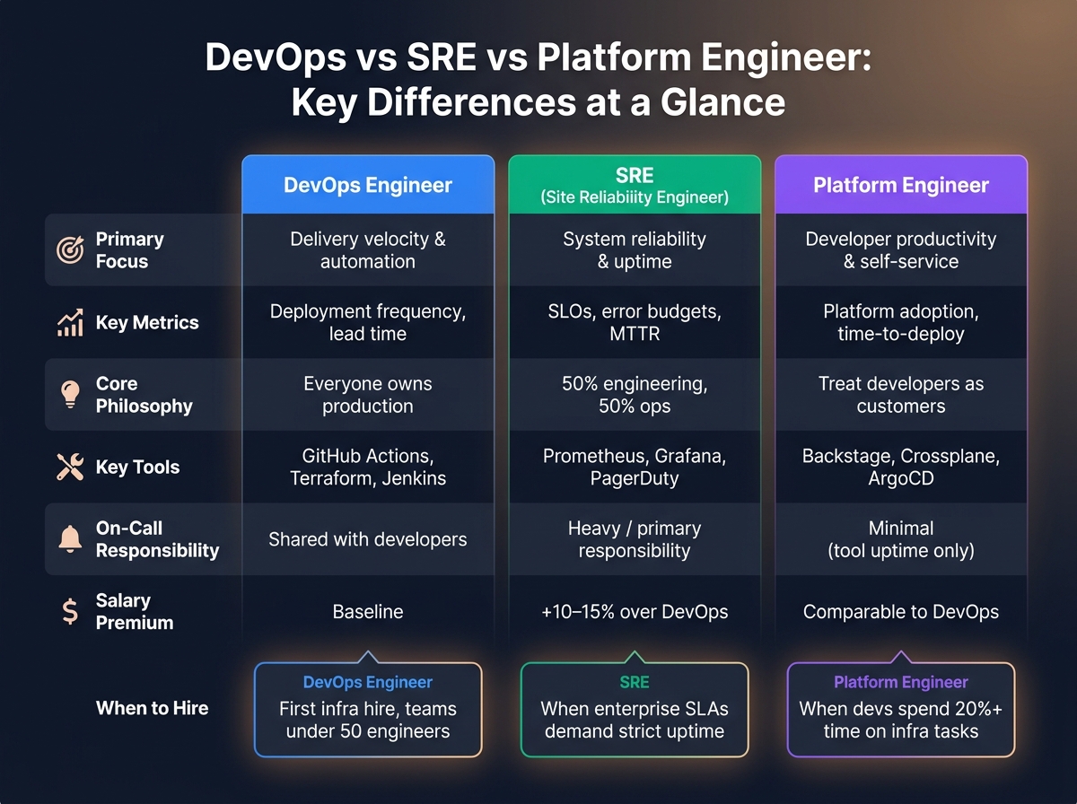 DevOps vs SRE vs Platform Engineer: Role Comparison 2026