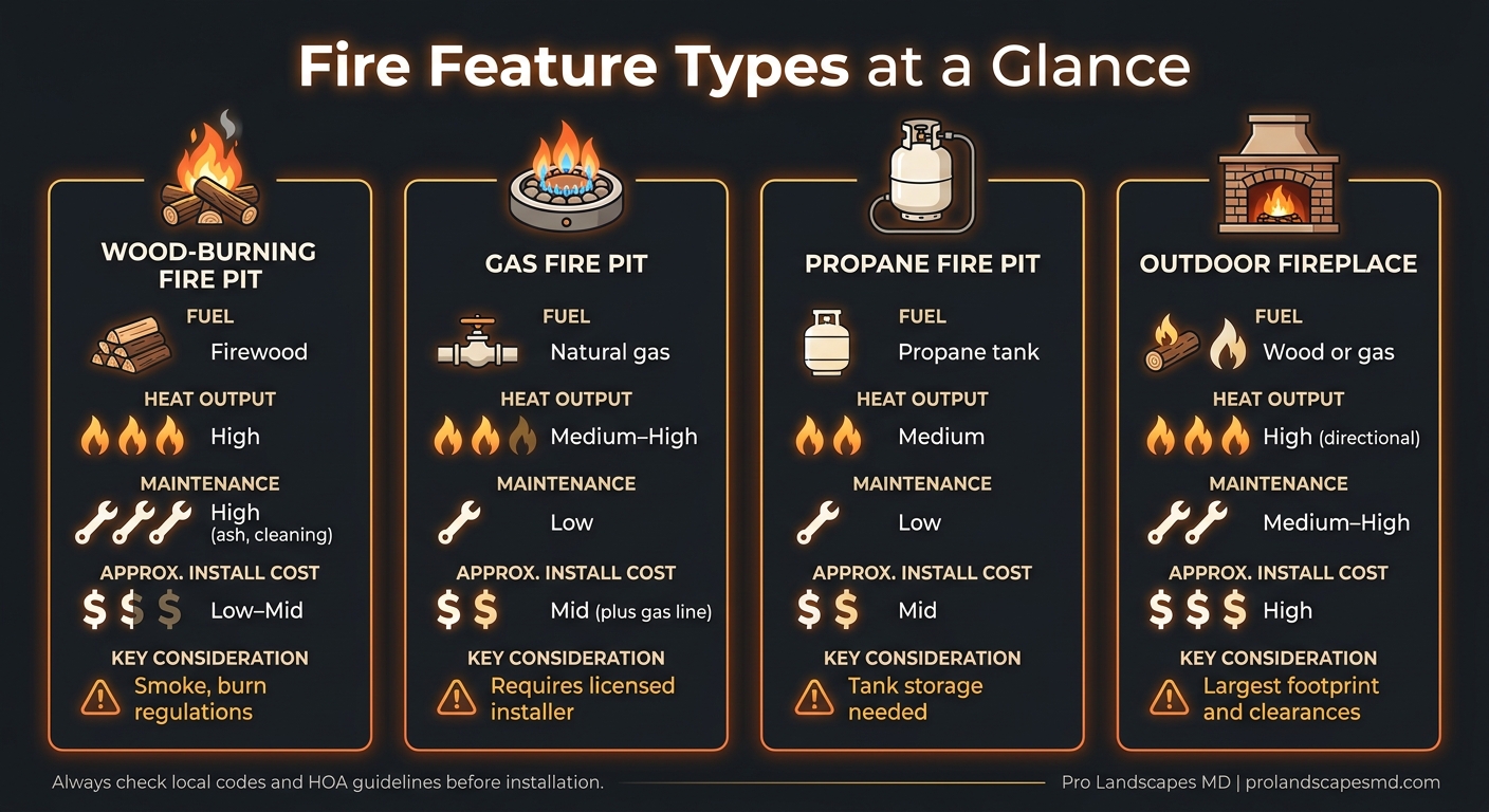 Fire Feature Types Compared: Cost, Heat, Maintenance & More