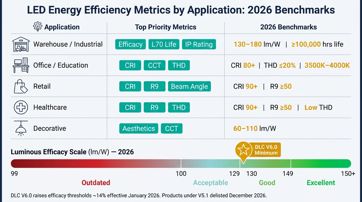 LED Energy Efficiency Metrics by Application: 2026 Benchmarks