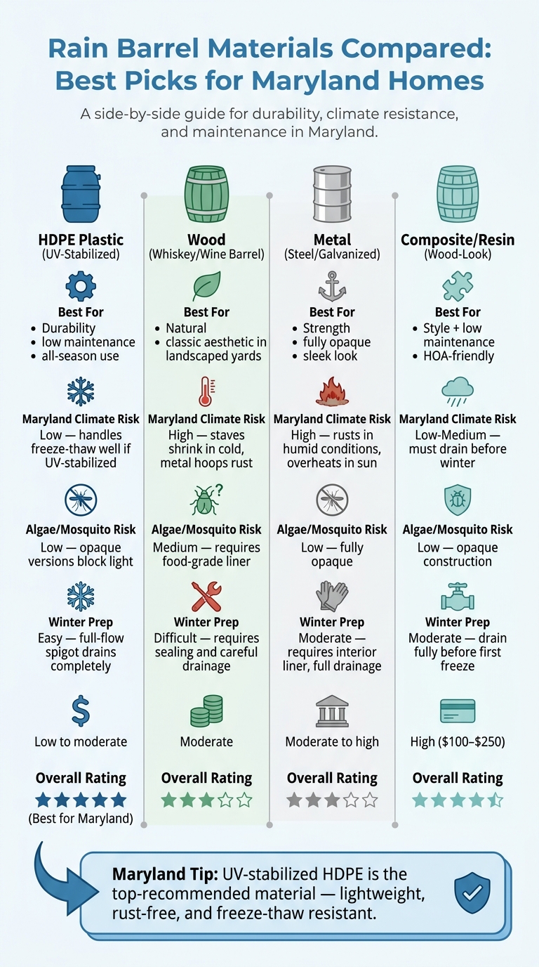Rain Barrel Materials Compared: Best Picks for Maryland Homes
