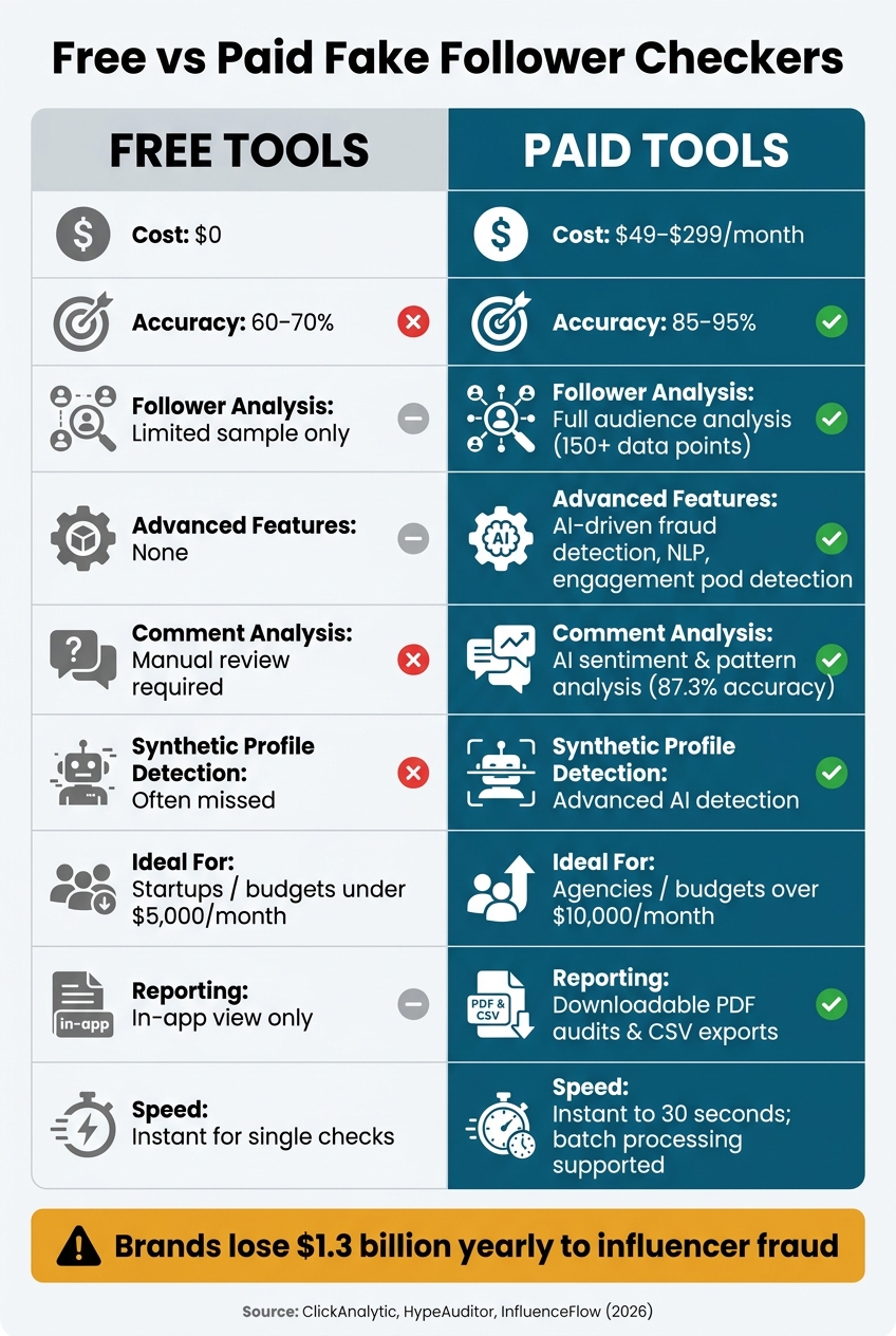 Free vs Paid Fake Follower Checkers: Key Differences at a Glance