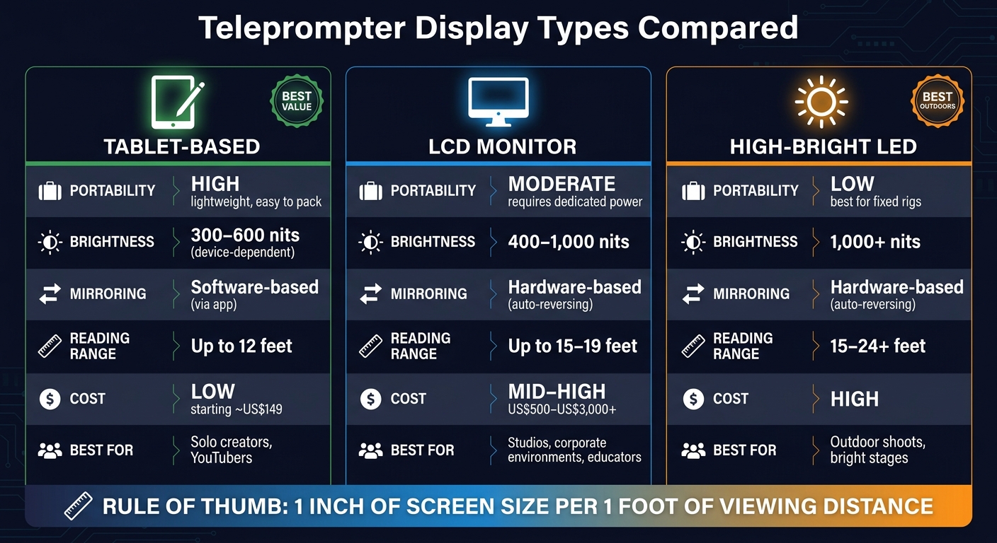 Teleprompter Display Types Compared: LCD vs LED vs Tablet