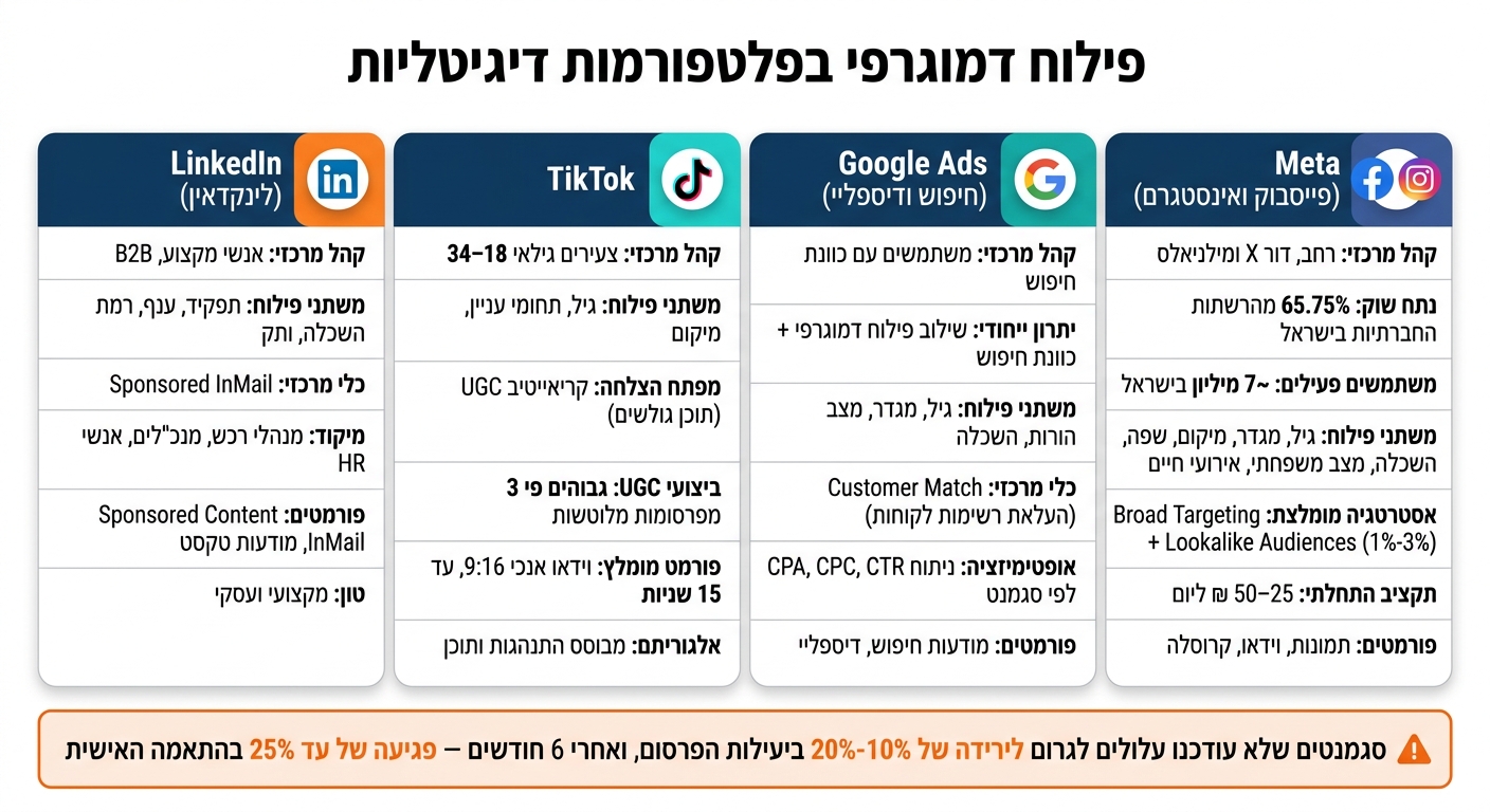פילוח דמוגרפי בפלטפורמות דיגיטליות: השוואה מקיפה