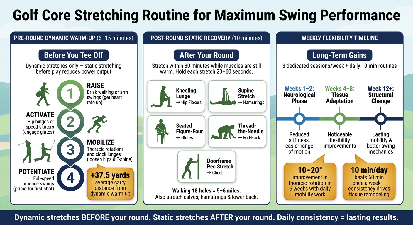 Golf Core Stretching Routine: Pre-Round, Post-Round & Weekly Schedule