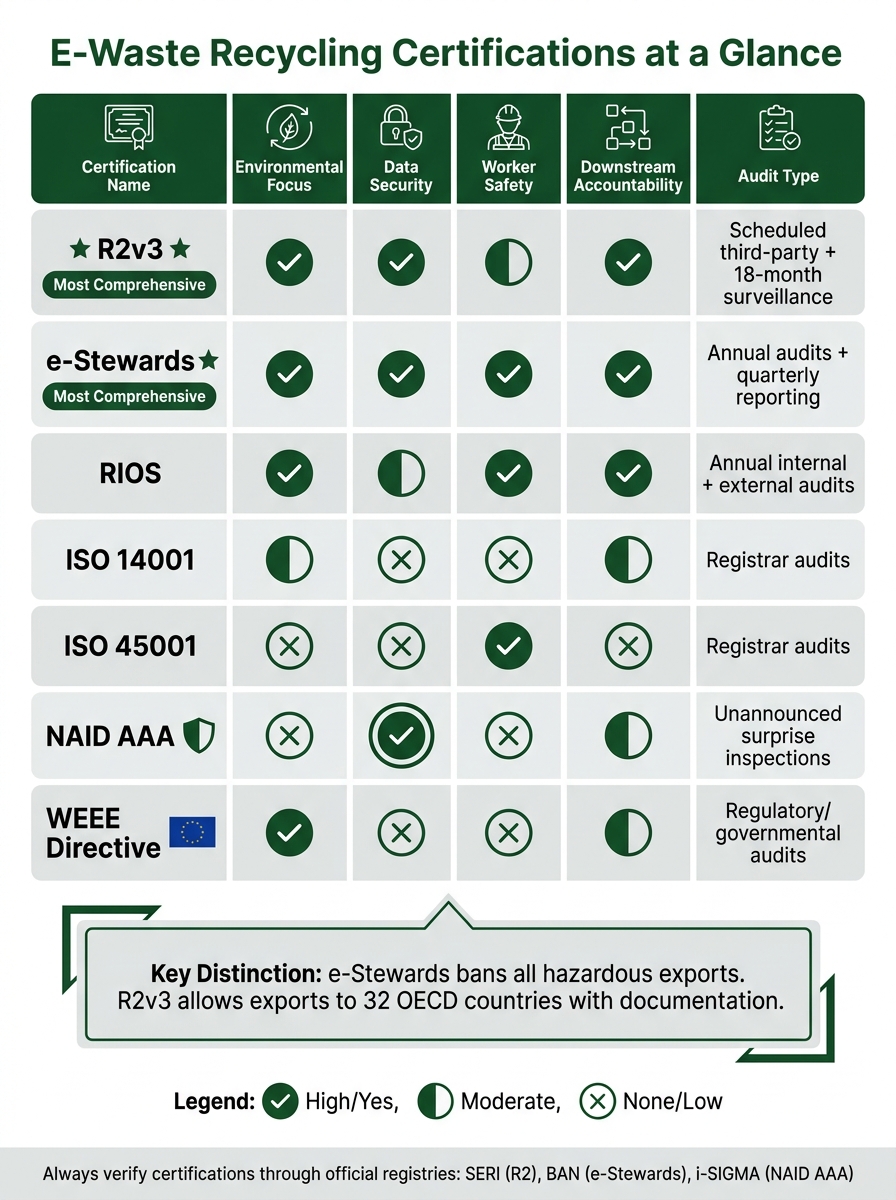 E-Waste Recycling Certifications Compared: Which One Does Your Vendor Need?