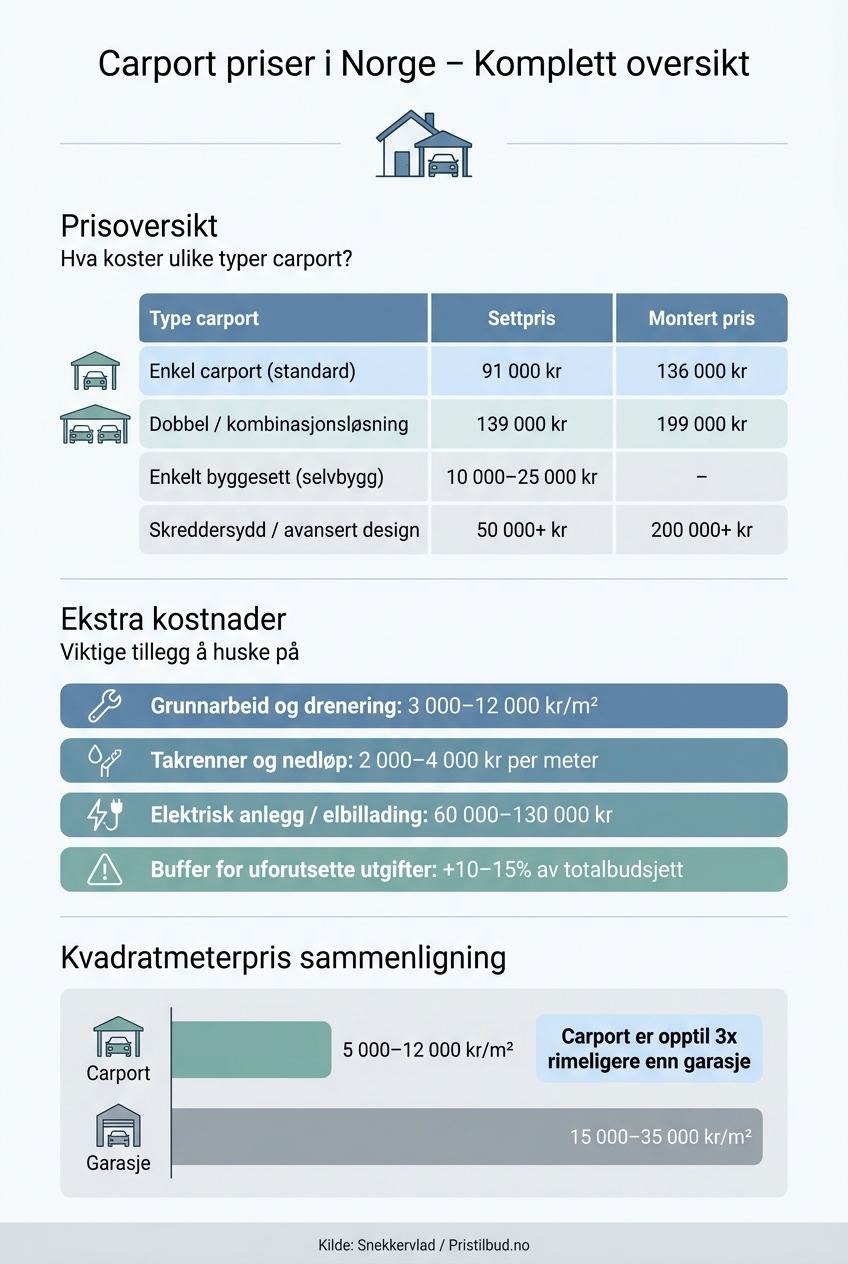 Carport priser i Norge 2024 – Oversikt over kostnader og regler