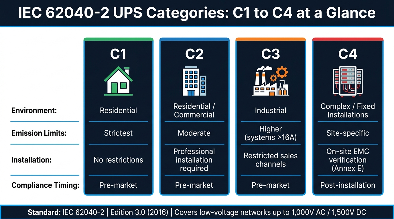 IEC 62040-2 UPS Categories C1–C4: EMC Compliance Guide