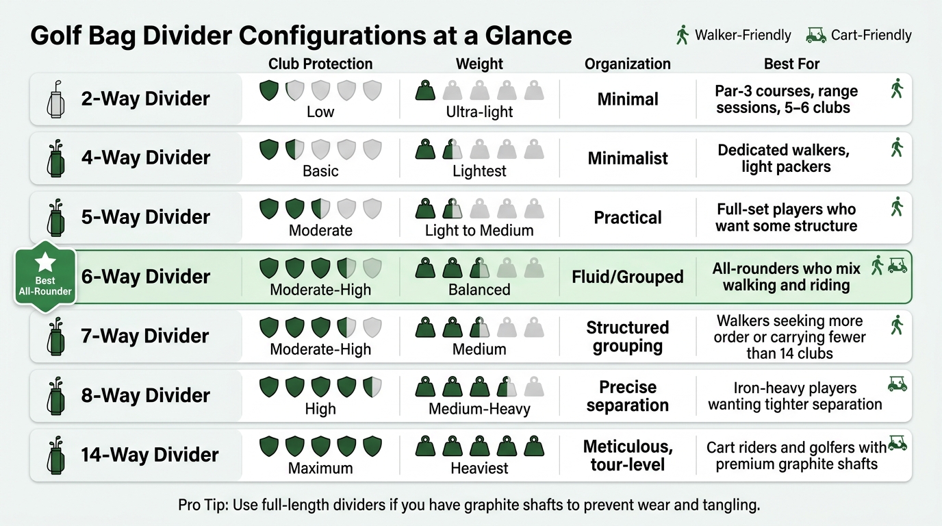 Golf Bag Divider Configurations Compared: Weight, Protection & Best Use