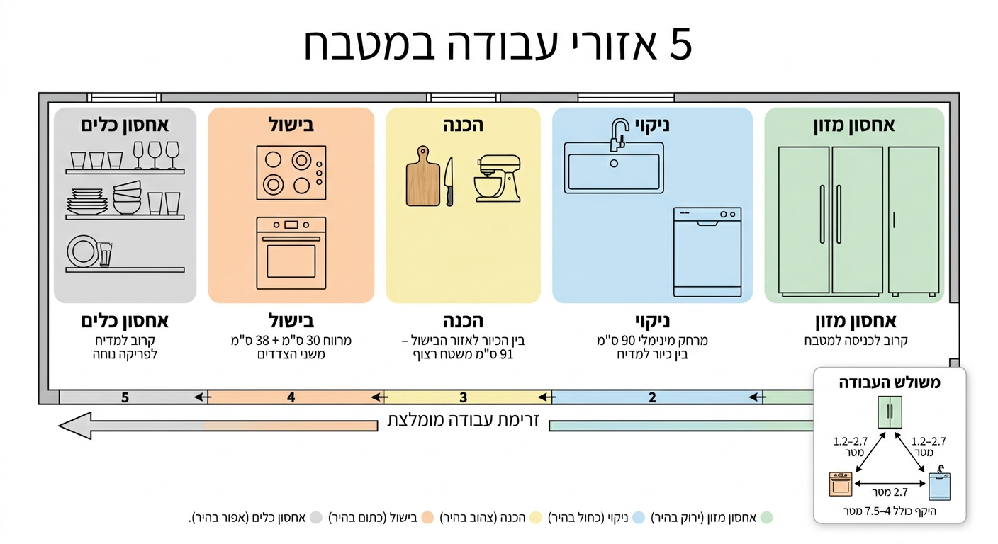 5 אזורי עבודה במטבח – תכנון נכון לפריסה יעילה