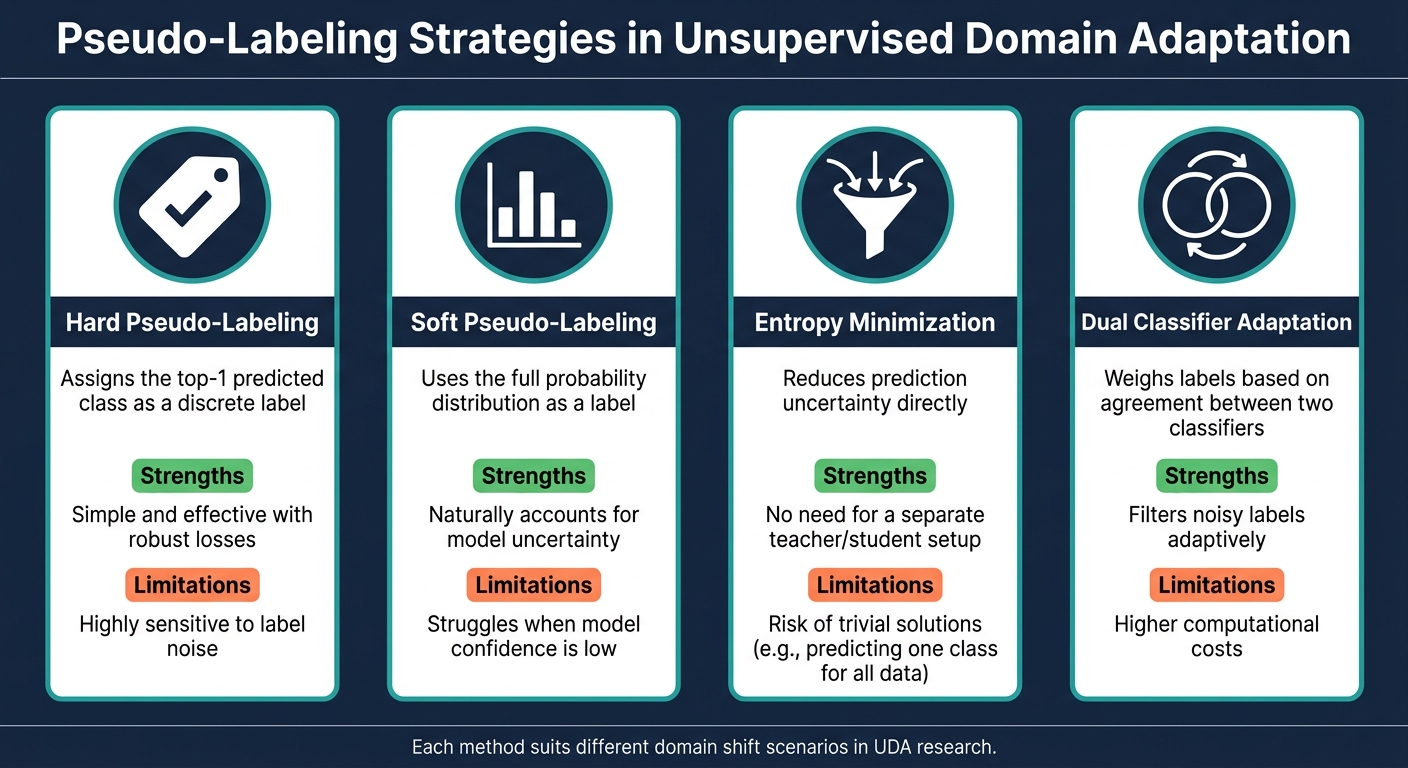 UDA Pseudo-Labeling Strategies: Methods, Strengths & Limitations
