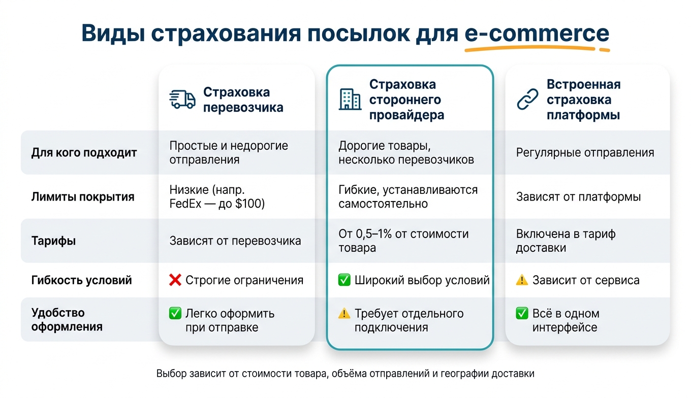 Виды страхования посылок для e-commerce: сравнение
