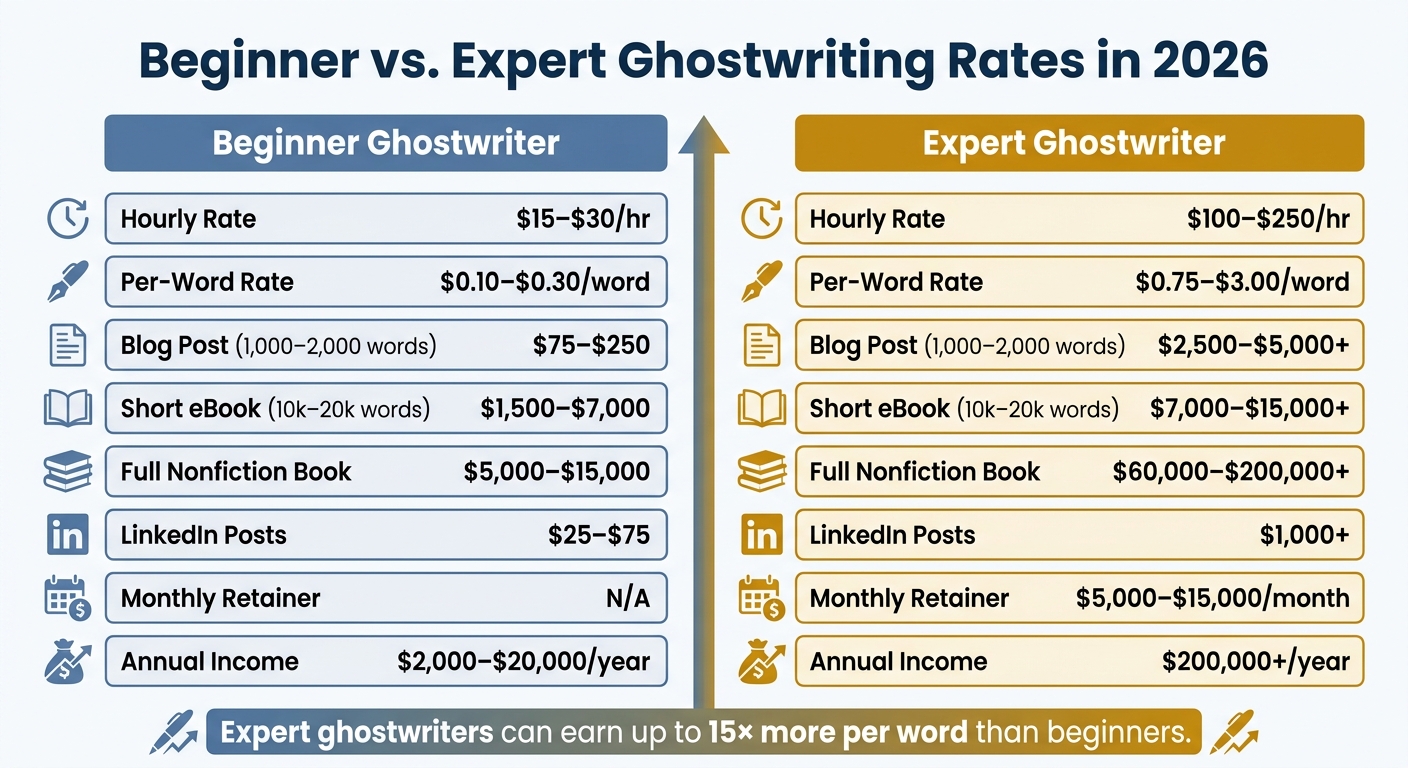 Beginner vs. Expert Ghostwriting Rates in 2026