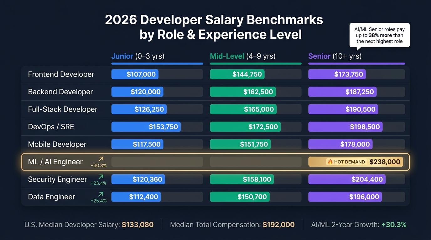 2026 Developer Salary Benchmarks by Role & Experience Level