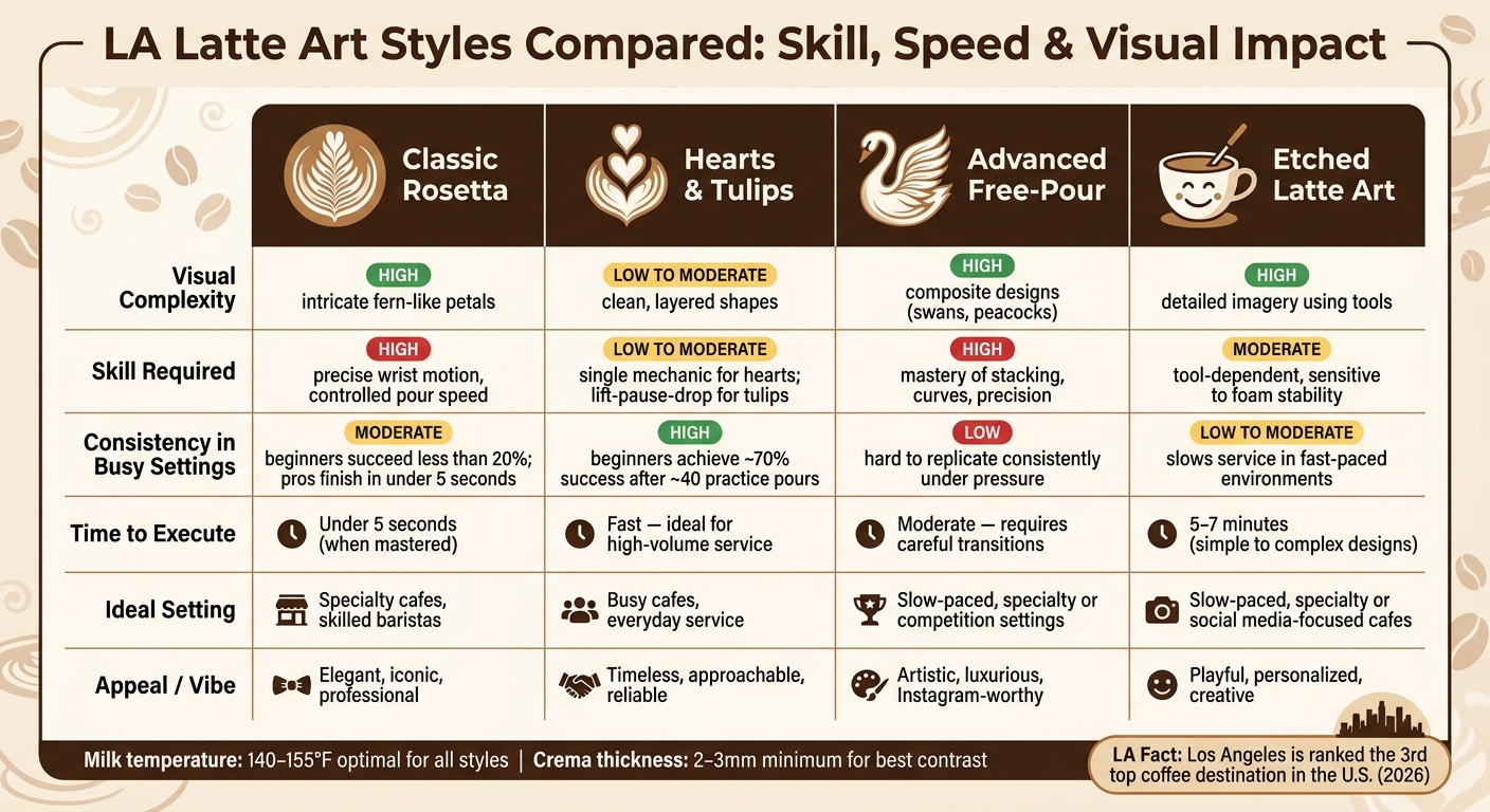 LA Latte Art Styles Compared: Skill, Speed & Visual Impact