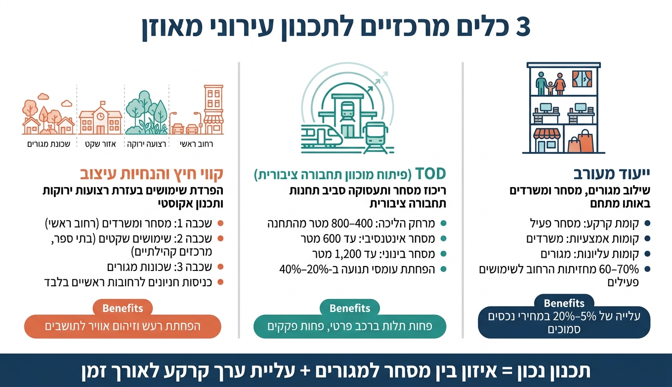 פתרונות תכנון עירוני: השוואת כלים לאיזון מסחר ומגורים