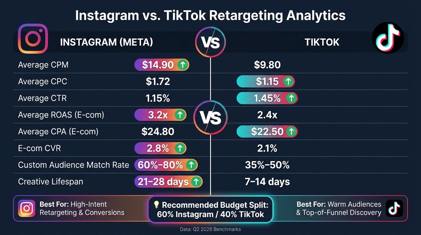 Instagram vs. TikTok Retargeting: Key Metrics Compared (2025–2026)