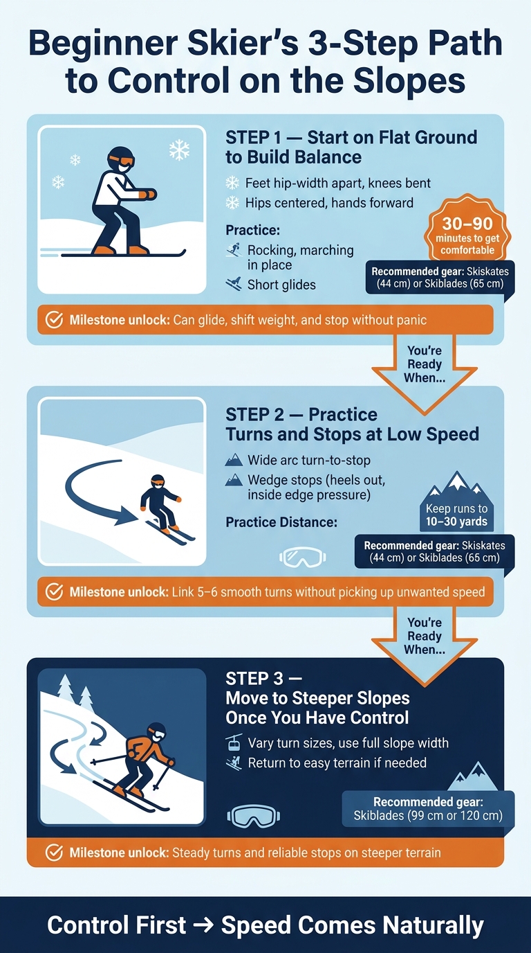 Beginner Skier's 3-Step Path to Control on the Slopes