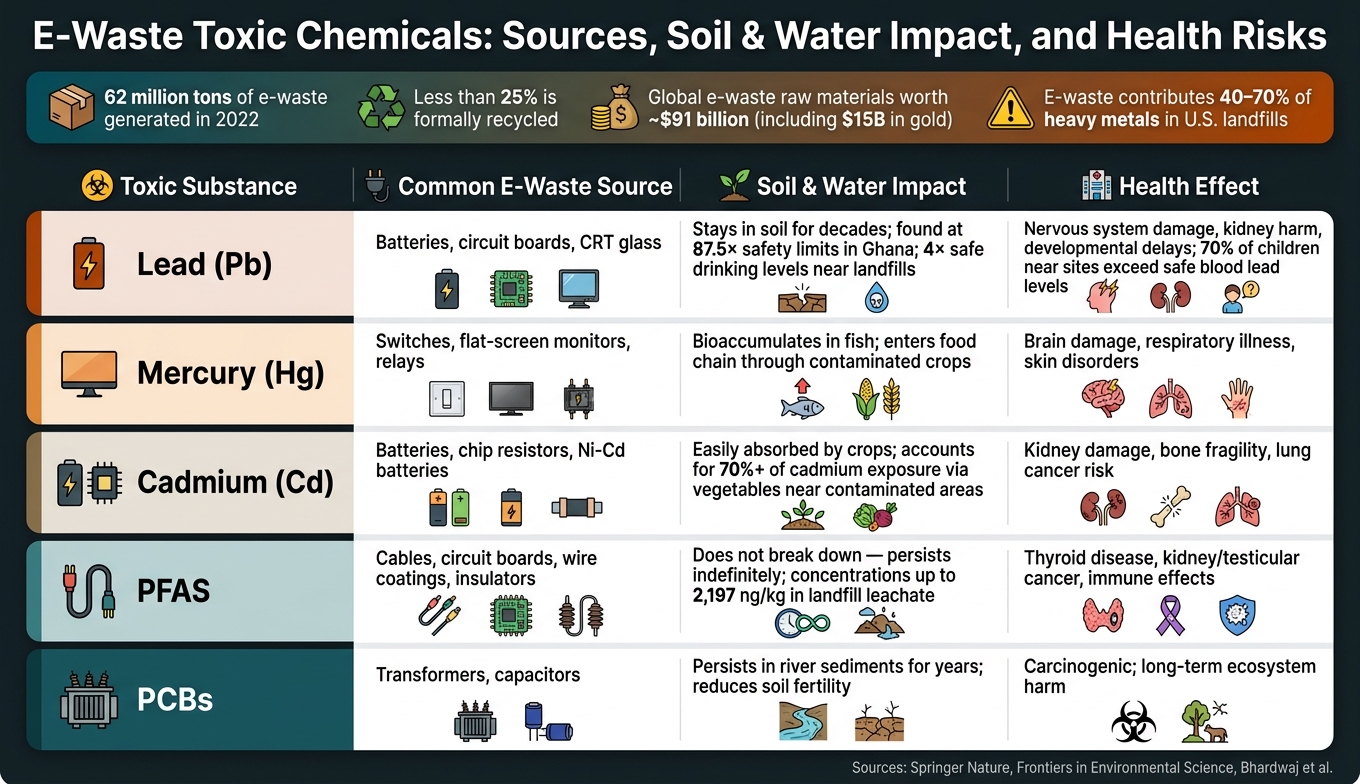 E-Waste Toxic Chemicals: Sources, Soil & Water Impact, and Health Risks