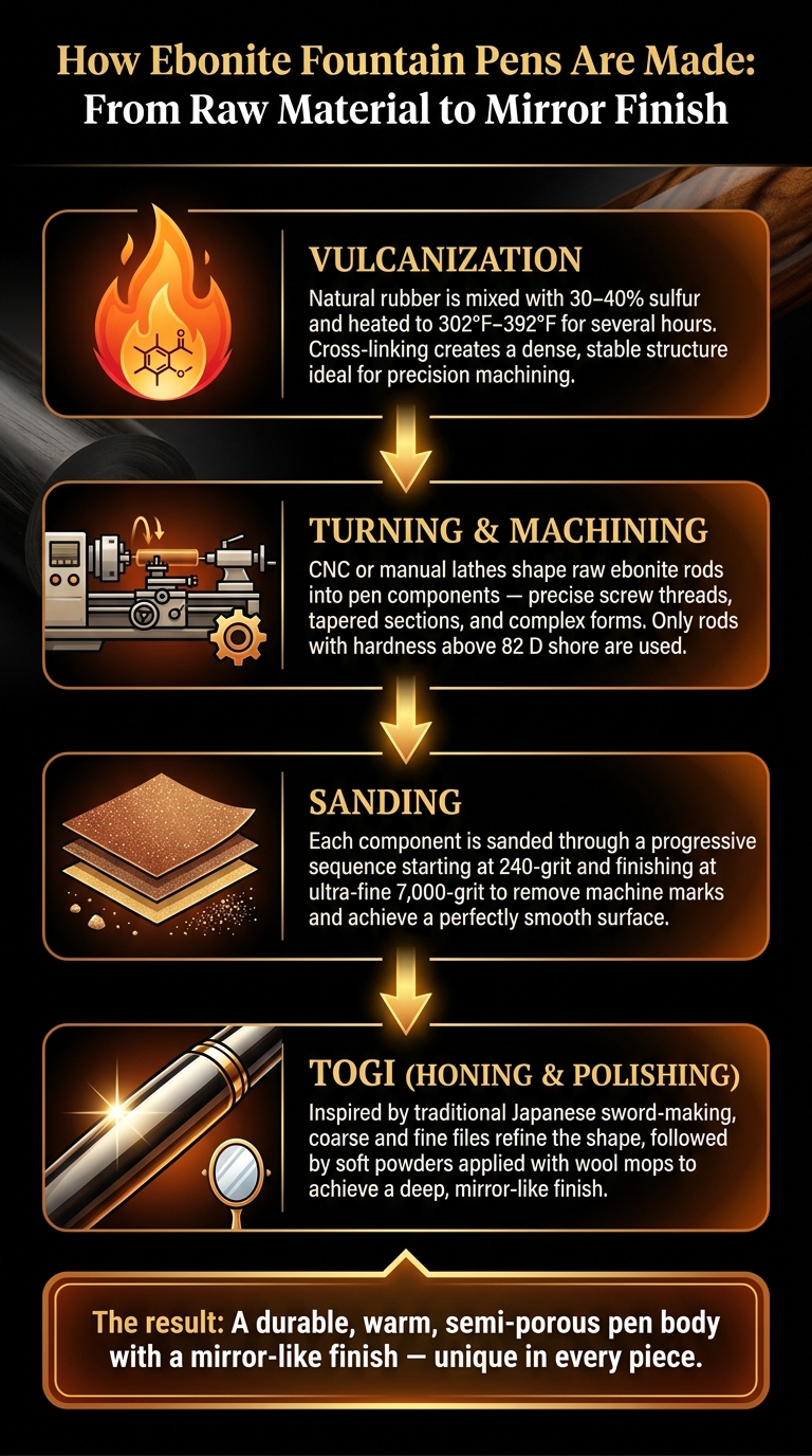 How Ebonite Fountain Pens Are Made: From Raw Material to Mirror Finish
