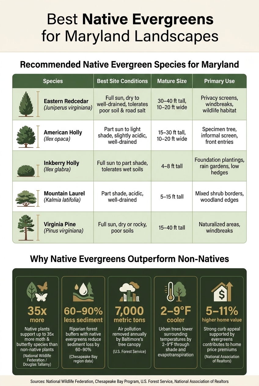 Native Evergreens for Maryland: Species Comparison & Key Benefits