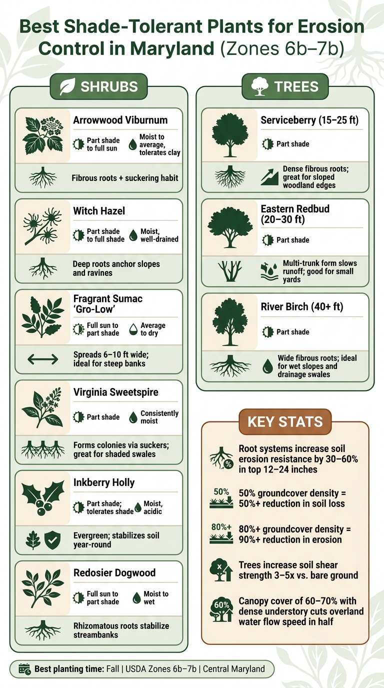 Best Shade-Tolerant Shrubs & Trees for Erosion Control in Maryland