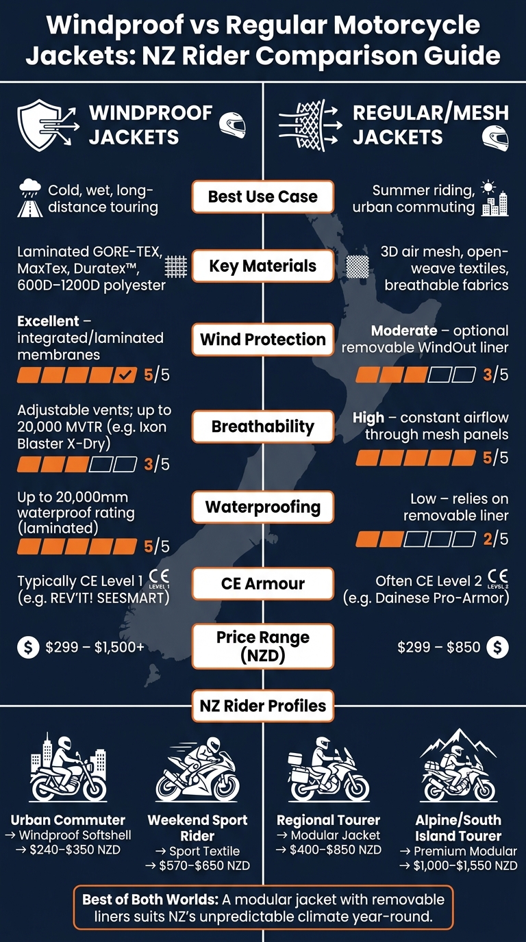 Windproof vs Regular Motorcycle Jackets: NZ Rider Comparison Guide
