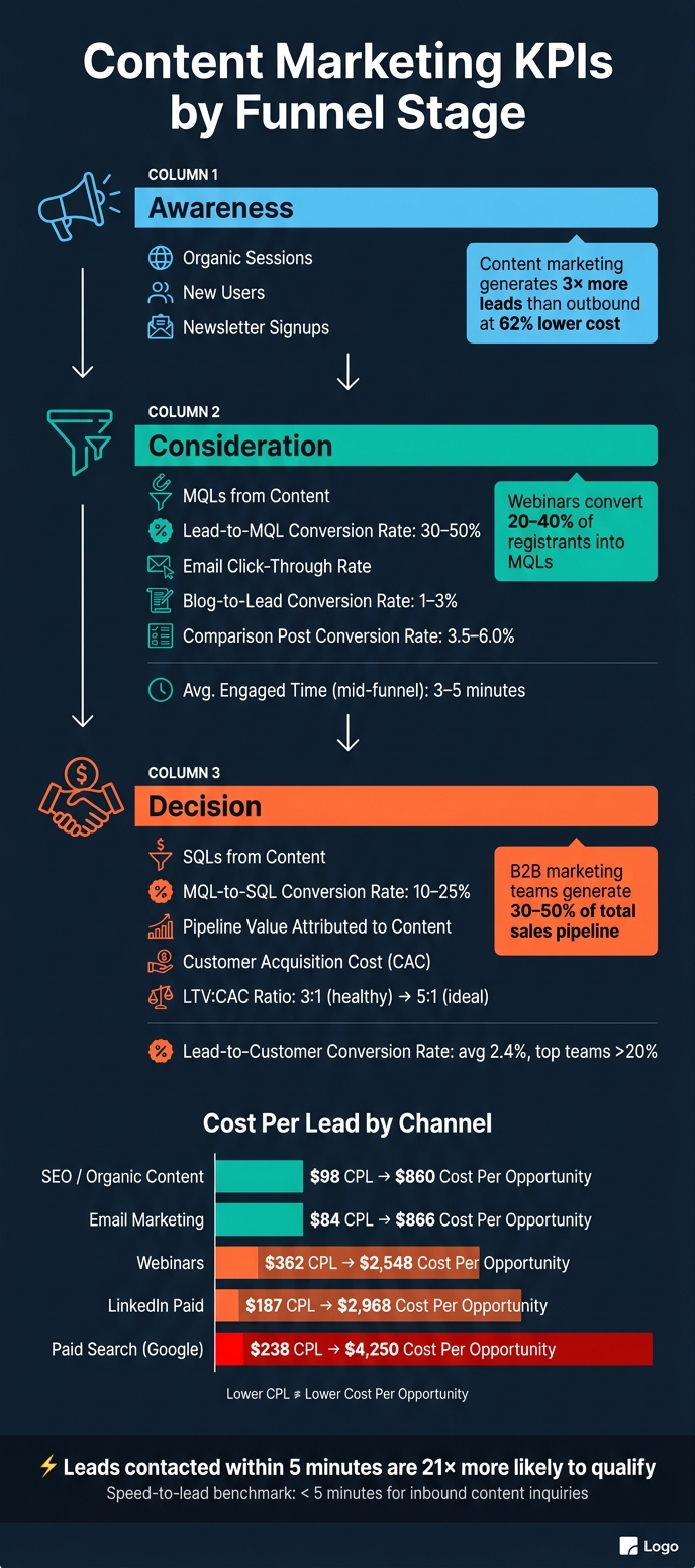 Content Marketing KPIs by Funnel Stage: Benchmarks & Metrics