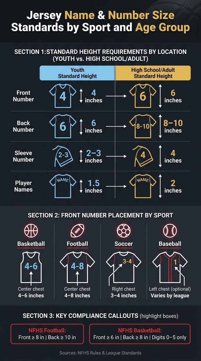 Jersey Name & Number Size Standards by Sport and Age Group