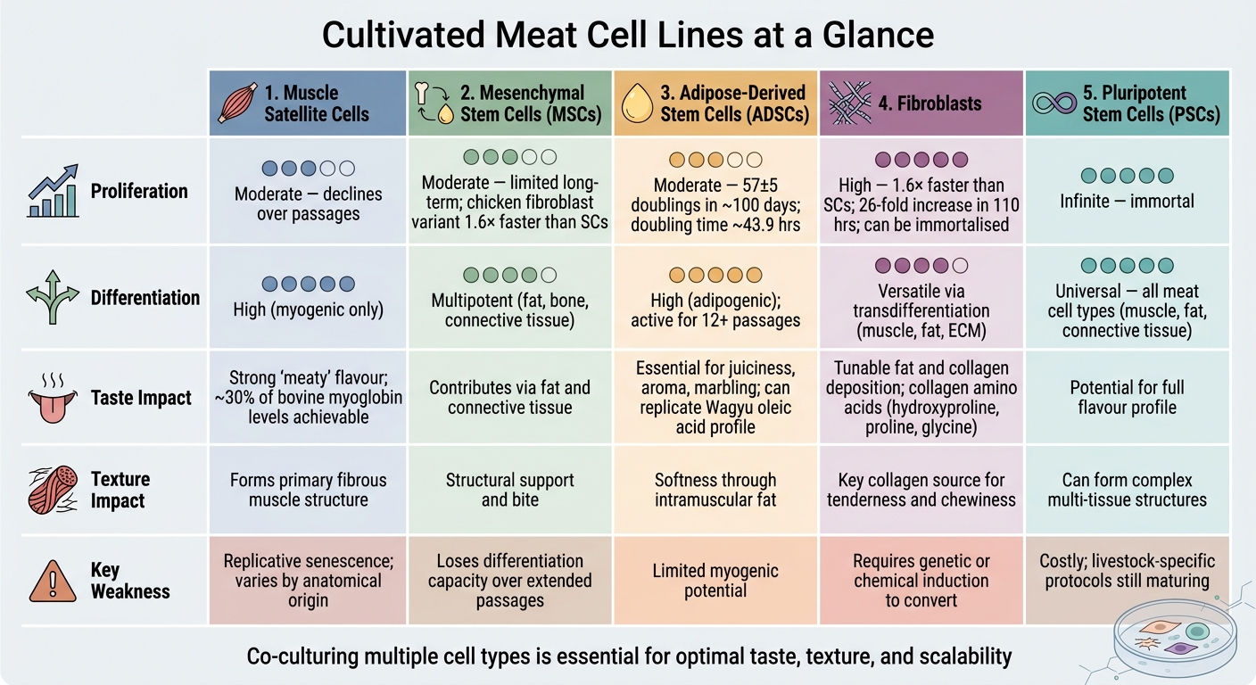 Cultivated Meat Cell Lines: Proliferation, Differentiation & Sensory Impact Compared