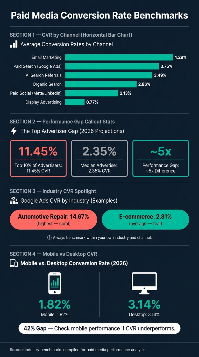 Paid Media Conversion Rate Benchmarks by Channel & Industry