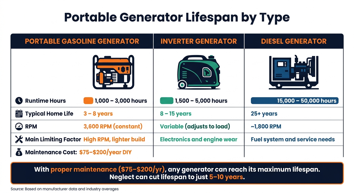 Portable Generator Lifespan by Type: Hours, Years & Key Factors