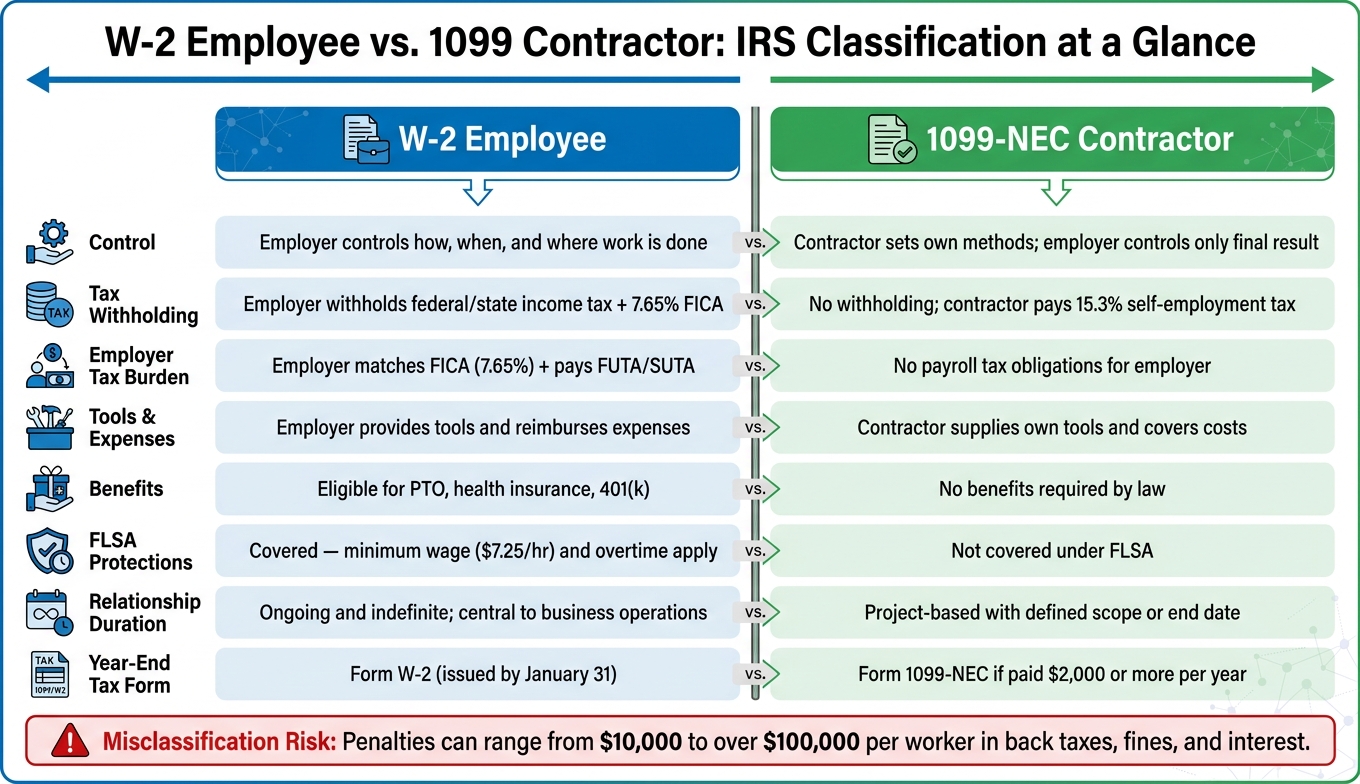W-2 Employee vs. 1099 Contractor: IRS Classification Comparison