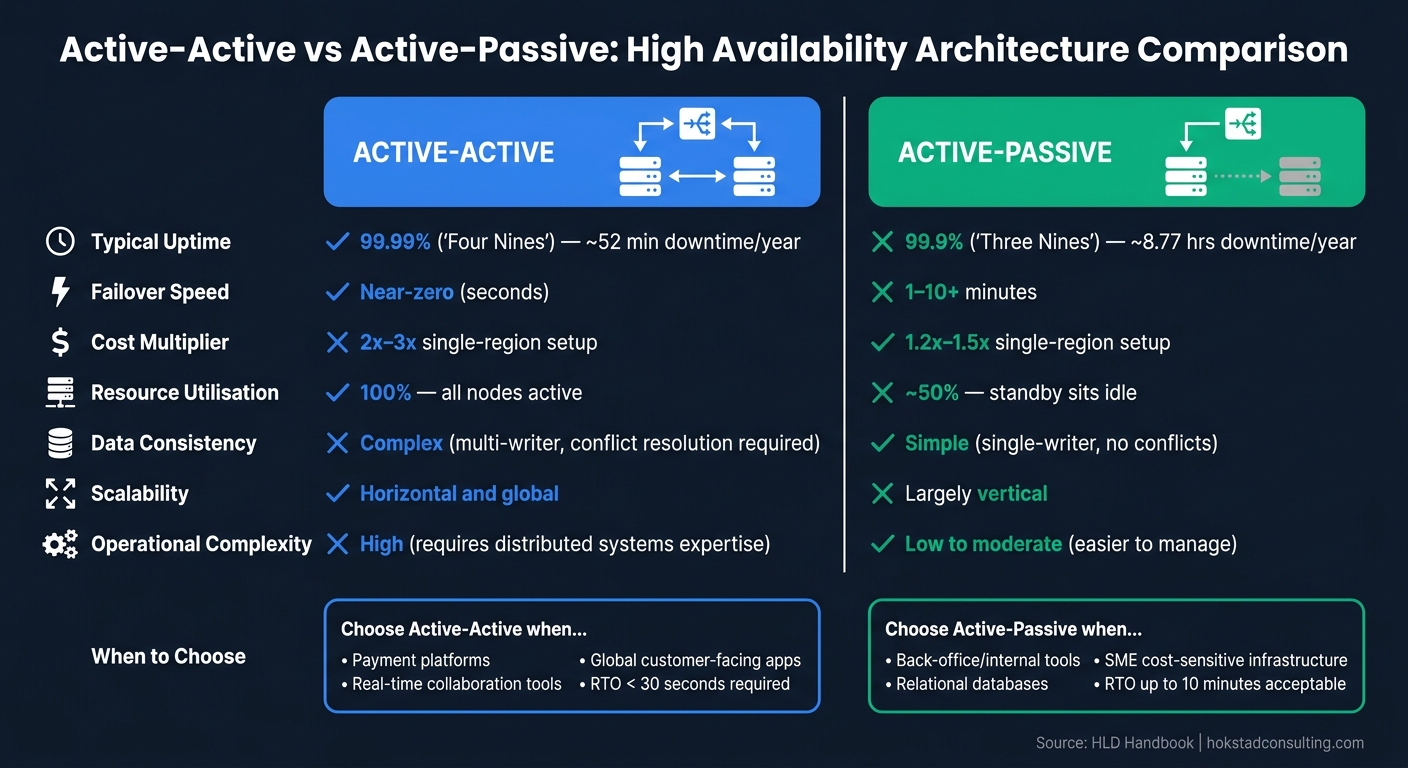 Active-Active vs Active-Passive: High Availability Architecture Comparison