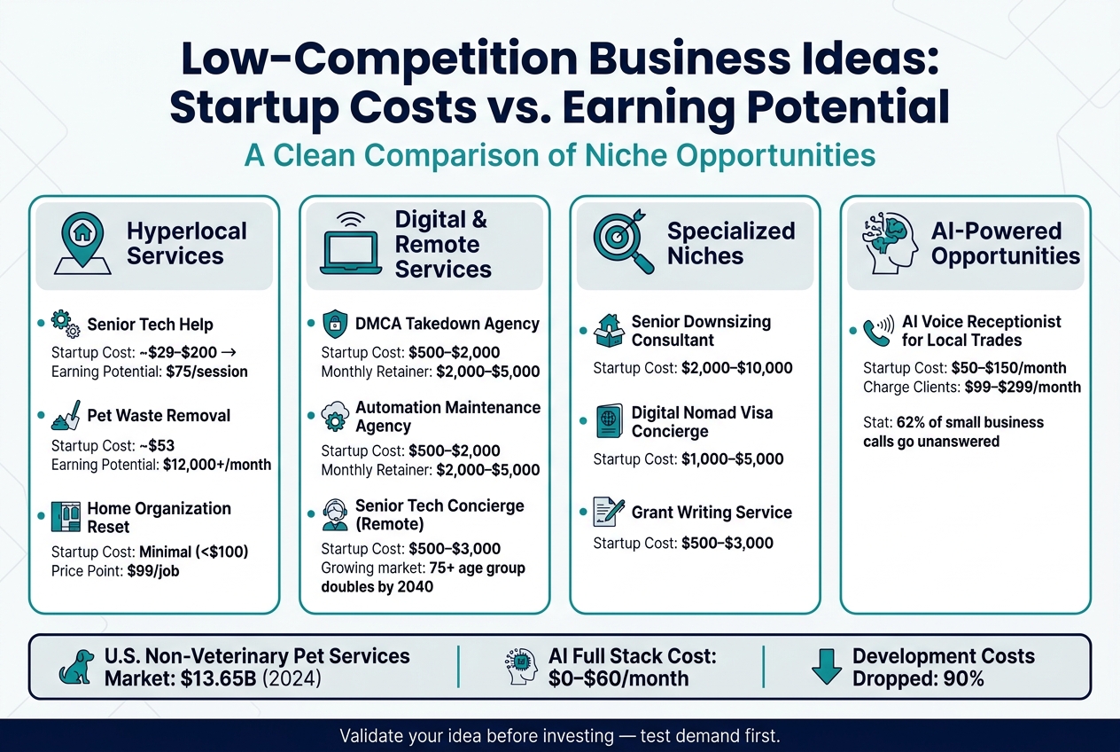 Low-Competition Business Ideas: Startup Costs vs. Earning Potential
