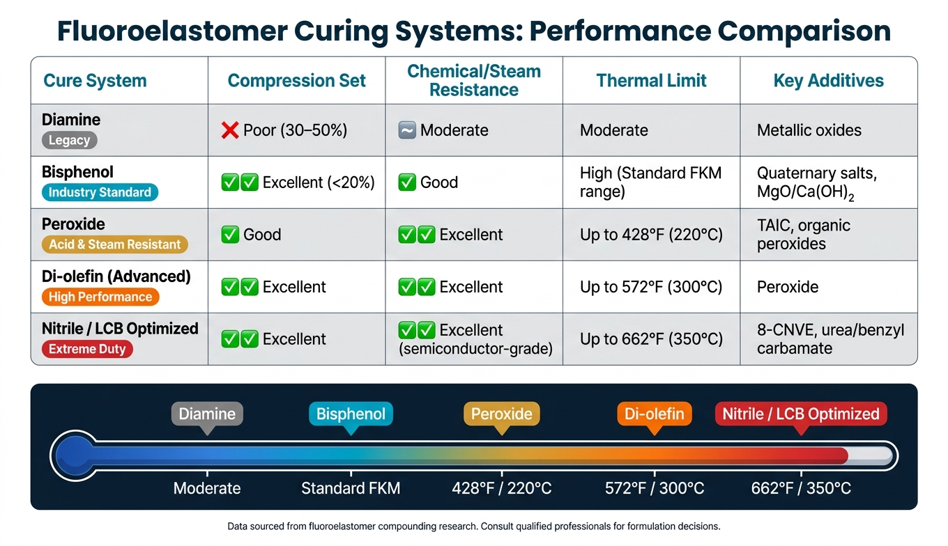 Fluoroelastomer Curing Systems Compared: Performance, Thermal Limits & Key Properties