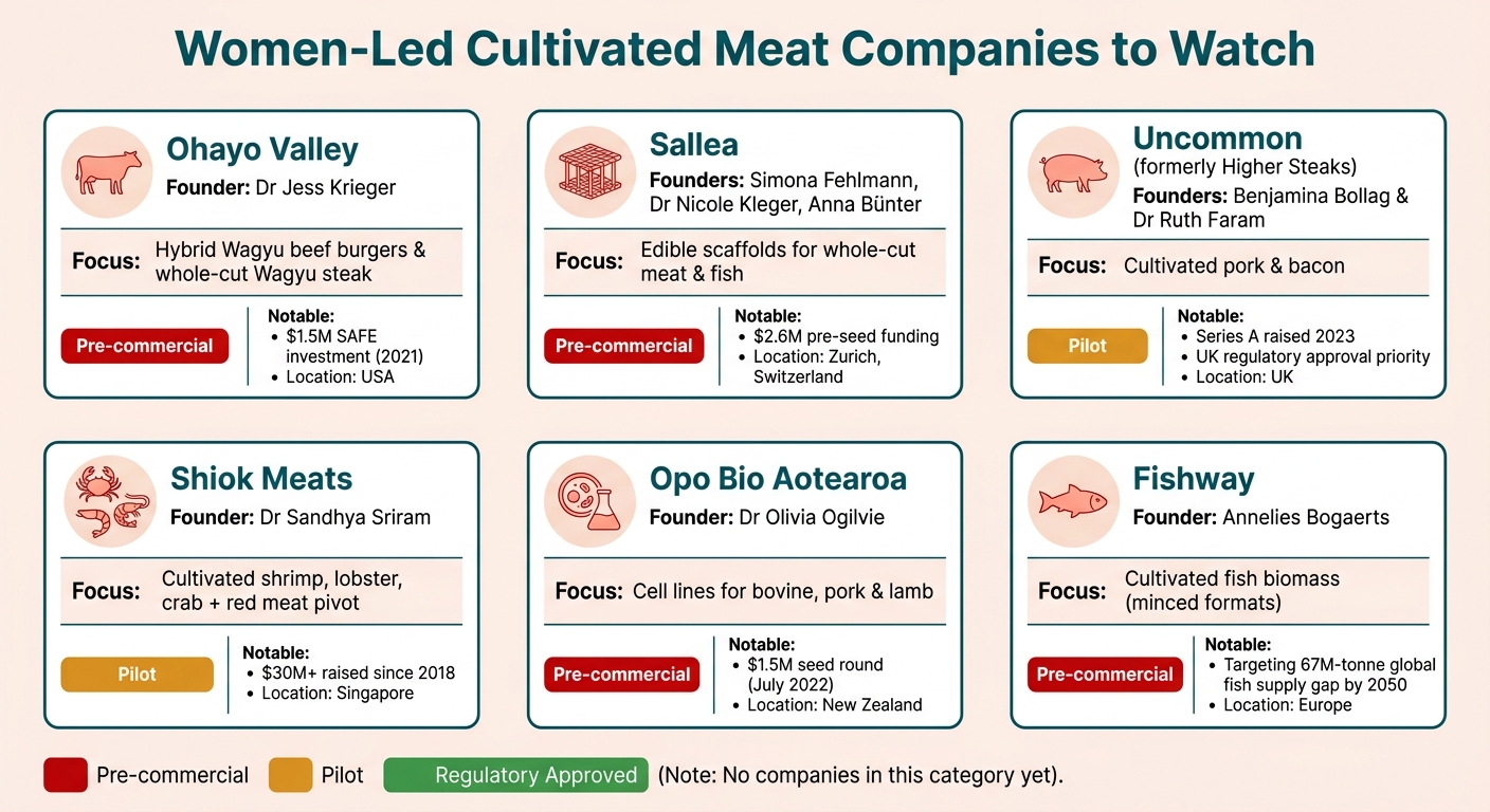 Women-Led Cultivated Meat Companies: At-a-Glance Comparison
