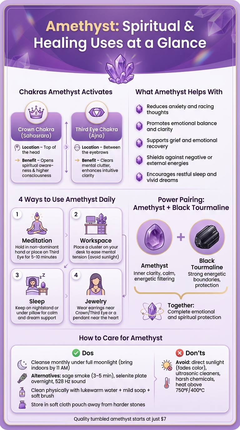 Amethyst Healing Properties: Uses, Placement & Care Guide