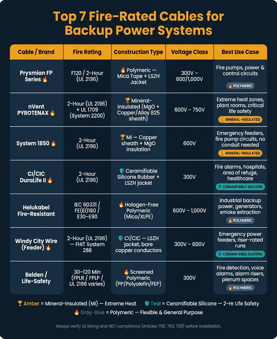 Top 7 Fire-Rated Cables for Backup Power Systems: Side-by-Side Comparison