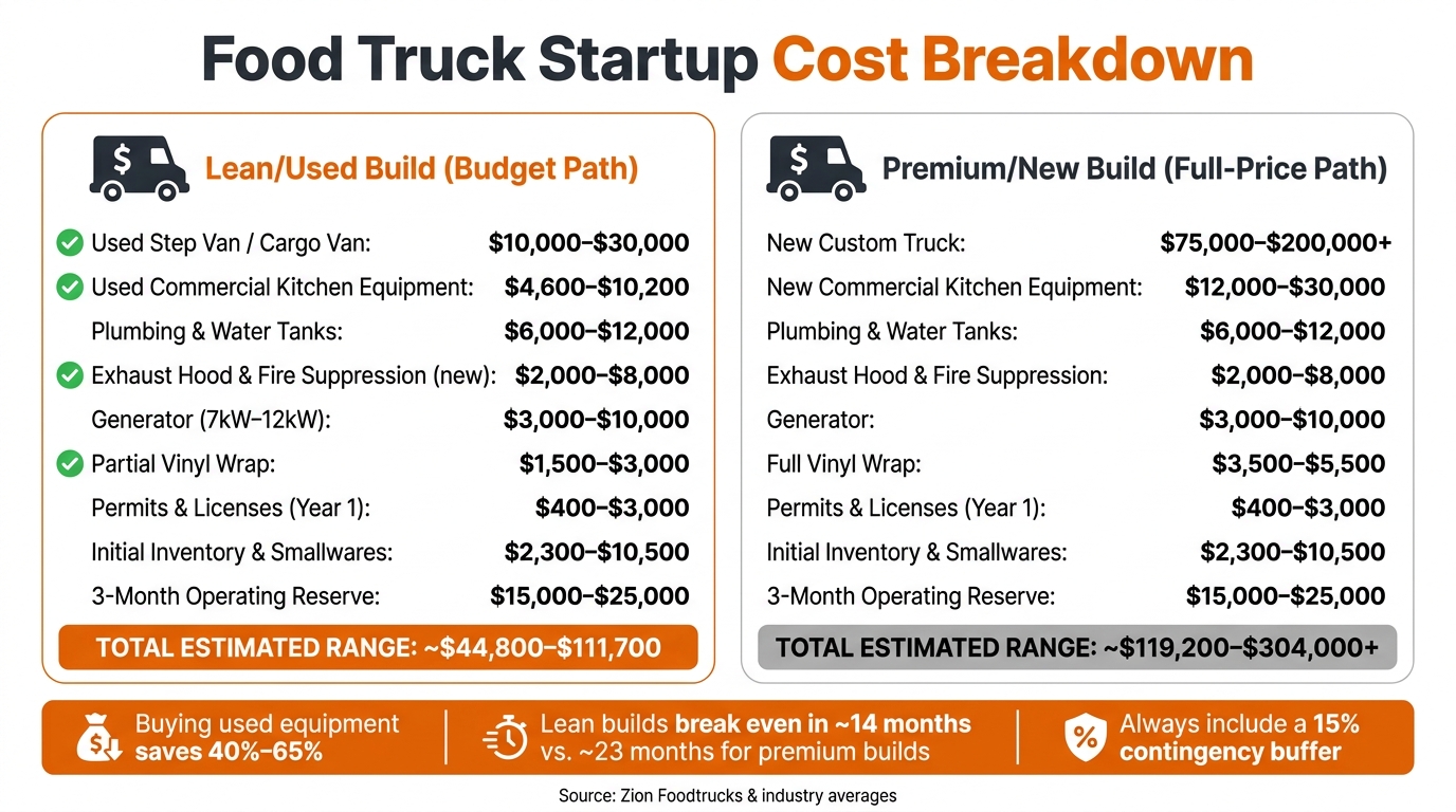 Food Truck Startup Costs: Used vs. New Equipment Breakdown