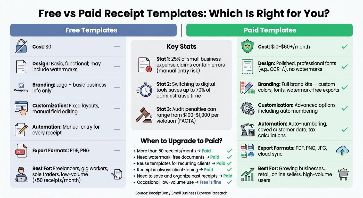 Free vs Paid Receipt Templates: Side-by-Side Comparison