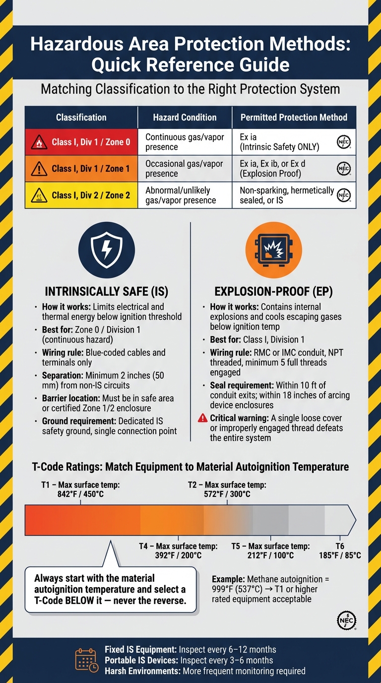 Hazardous Location Protection Methods: IS vs. Explosion-Proof Quick Reference