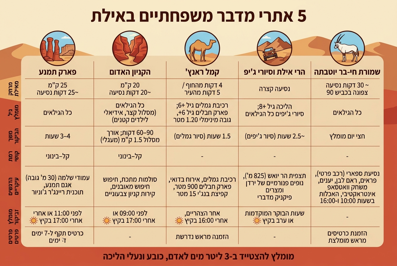 5 אתרי מדבר משפחתיים באילת – השוואה מהירה