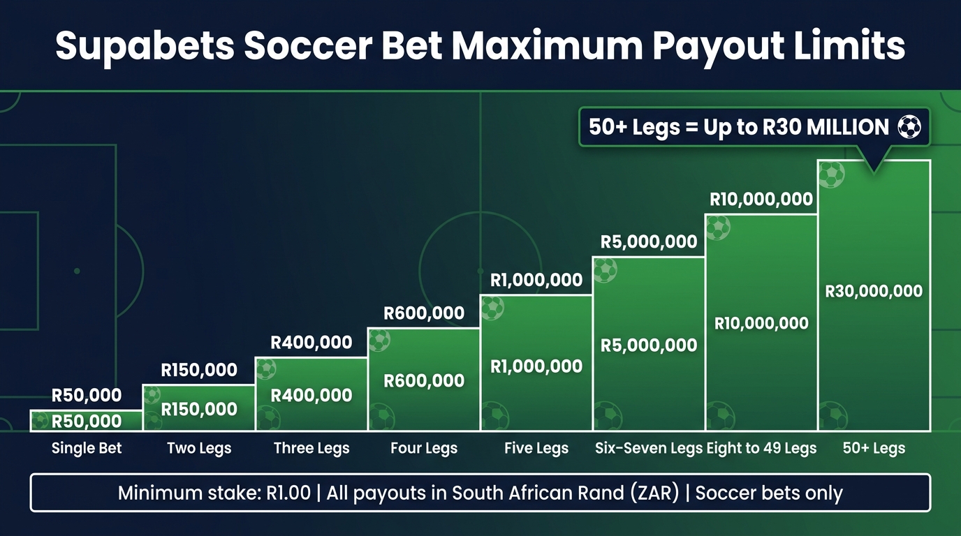 Supabets Soccer Bet Payout Limits by Number of Legs
