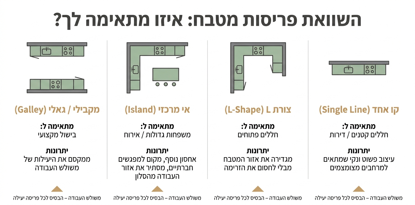 השוואת פריסות מטבח: איזו מתאימה לך?