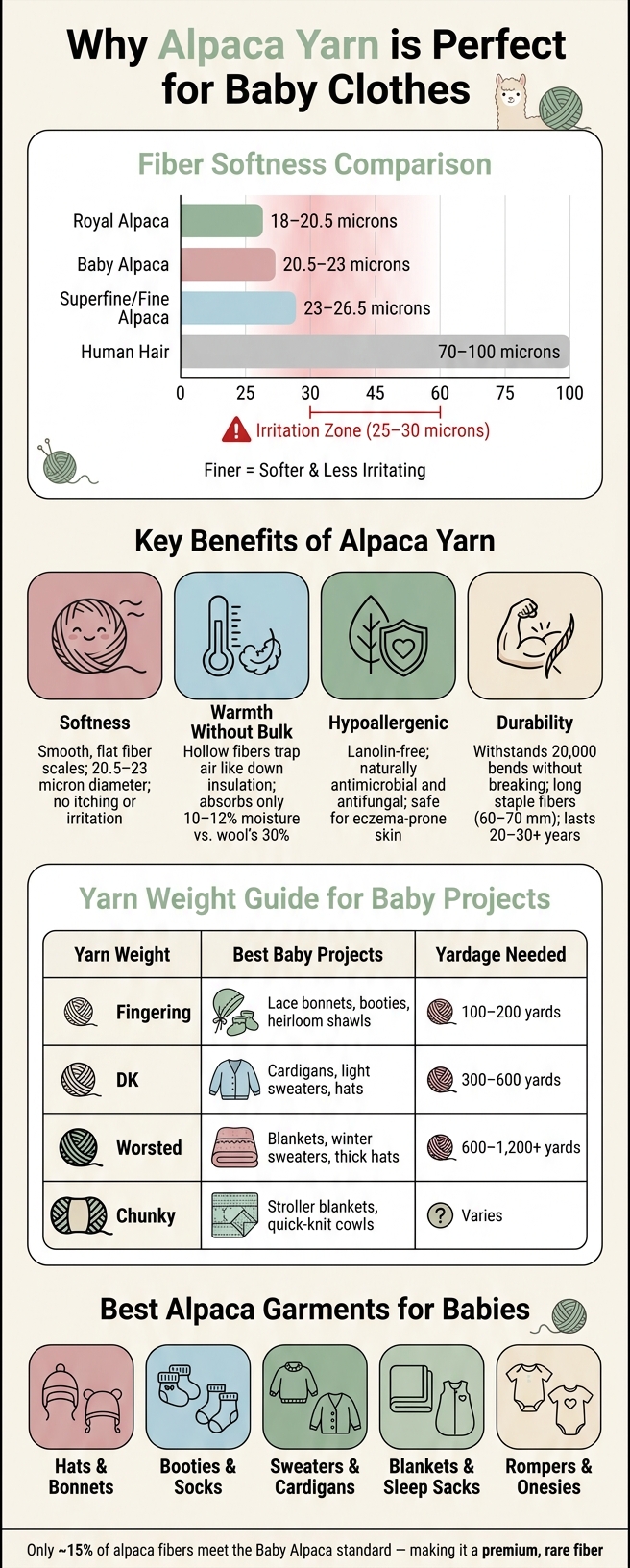 Alpaca Yarn vs. Other Fibers for Baby Clothes: Key Benefits at a Glance