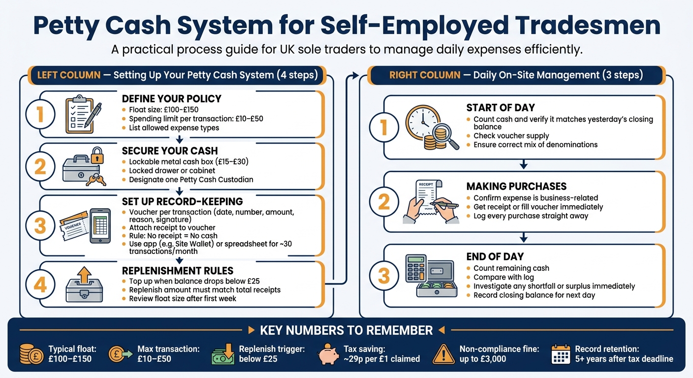 Petty Cash System Setup & Daily Management Checklist for Tradesmen