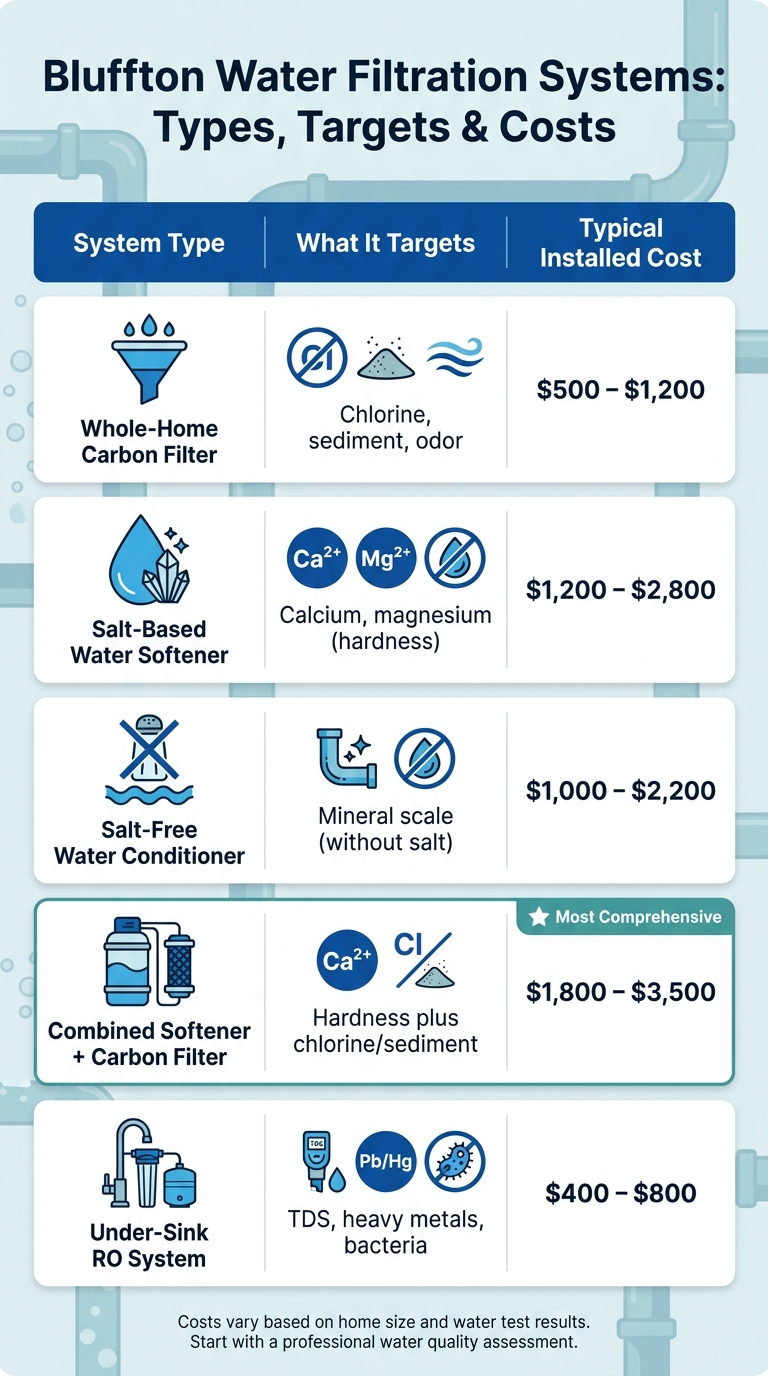 Bluffton Water Filtration Systems: Types, Targets & Costs
